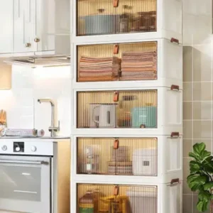 Modern Multi-Tier Kitchen Baker’s Rack & Pantry Organizer with Flip-Up Doors Modern Multi-Tier Kitchen Baker’s Rack & Pantry Organizer with Flip-Up Doors