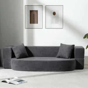 Modern Low-Profile Velvet Floor Sofa – Convertible Futon Loveseat with Pillows Modern Low-Profile Velvet Floor Sofa – Convertible Futon Loveseat with Pillows